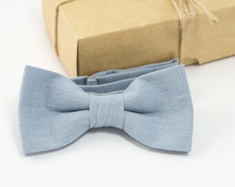 Ring Bearer's Dusty Blue Bow Tie - Ideal for Weddings, Groomsmen - Optional Pocket Square & Suspenders