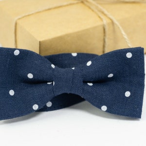 KIDS Blue Polka dot Bow Tie Bow & Childrens Linen Bow Ties for Child Blue Polka dot Bowties for Son Wedding bow tie
