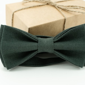 Mens Bow tie in HUNTER GREEN Color Linen Bow Tie for boys or mens