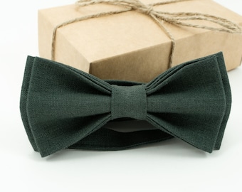 Mens Bow tie in HUNTER GREEN Color Linen Bow Tie for boys or mens