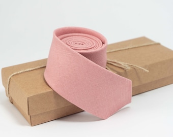 Pink skinny necktie | Eco Friendly Pink Linen skinny necktie gift for groomsmen