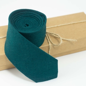 Teal green linen necktie | wedding necktie, skinny tie, slim necktie