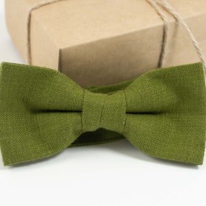 Moss wedding tie and bow tie can be ordered with matching pocket square for weddings | Eco Friendly Linen bow tie gift for groomsmen