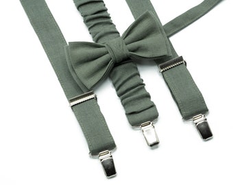 Eucalyptus Groomsman Bowtie & Suspender Set - Sage Green Bow Tie and Suspenders for Men and Boys, Ideal for Weddings