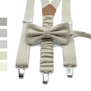 Beige Bow Tie and Suspender Set for Groomsmen – Wedding Bow Tie & Suspenders – Groom and Groomsmen Accessories for Formal Events