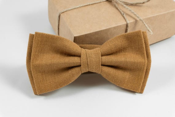 Camel Bow Tie Wedding Essential: Linen Pre-Tied Accessory, Adjustable Strap | Gift Boxed, Premium Suede Touch | Multiple Sizes