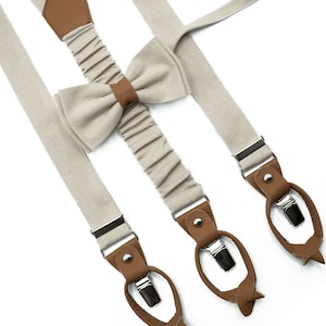 Beige Button and Clip Suspenders for Men - Wedding Suspenders for Groom and Groomsmen