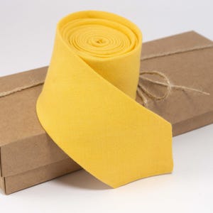 Yellow Wedding Necktie - Linen Fabric, Regular Size for Groomsmen