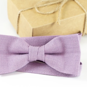 Light Purple wedding bow tie can be ordered with matching pocket square for weddings | Eco Friendly Linen bow tie gift for groomsmen