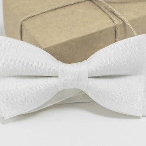 White pre tied bow ties for you wedding party | White Linen pre tied bow tie for you groom