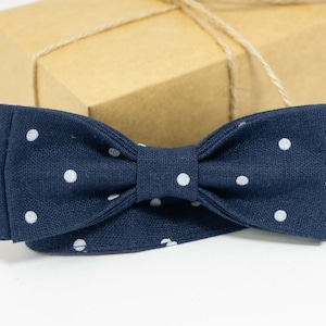 Blue polka dot slim wedding bow ties for groomsmen | Blue polka dot baby bow tie
