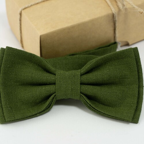Dark Green Linen Bow Ties. Dark Green Bowties for Men.emerald Etsy