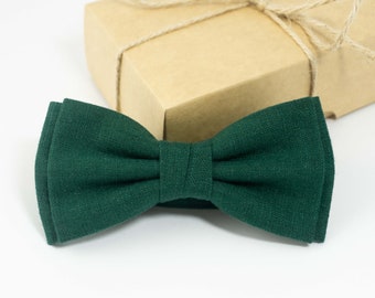 Forest Green Linen Bow Tie | Perfect for Green Weddings and Stylish Groomsmen