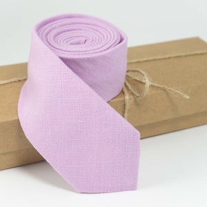Light purple necktie Light purple linen necktie for your weddings perfect for grooms 画像 1