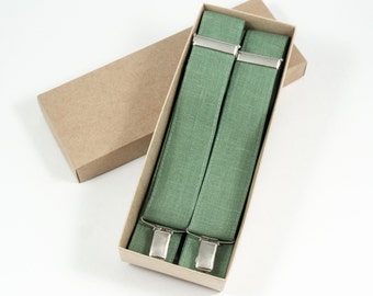 SAGE GREEN linen suspenders Adjustable Y- Back Suspenders - ADULT Baby Boys Kids Children Mens Groom Page Boy Wedding