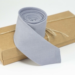 Lilac Gray skinny tie |  Lilac Gray wedding necktie made from natural linen