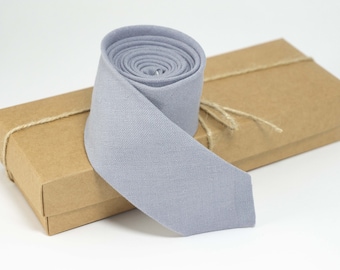 Lilac Gray skinny tie |  Lilac Gray wedding necktie made from natural linen