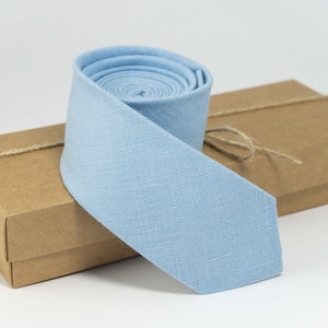 Sky blue necktie |  Sky blue wedding necktie made from natural linen
