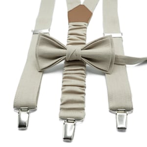 Beige Linen Suspender & Bow Tie Set - Perfect for Toddlers, Boys, Men, and Groomsmen