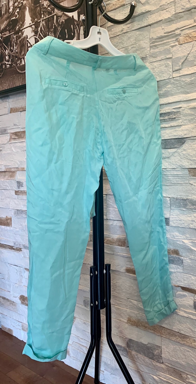 Pants for women skinny authentic Guess turquoise spring silk style ankle vintage