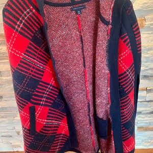 Jacket/ sweater/ shoulder cover / vest / puncho for women vintage knit style / Tommy Hilfiger / red checkered / wool / angora / boho / image 2