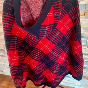 Jacket/ sweater/ shoulder cover / vest / puncho for women vintage knit style / Tommy Hilfiger / red checkered / wool / angora / boho / image 4