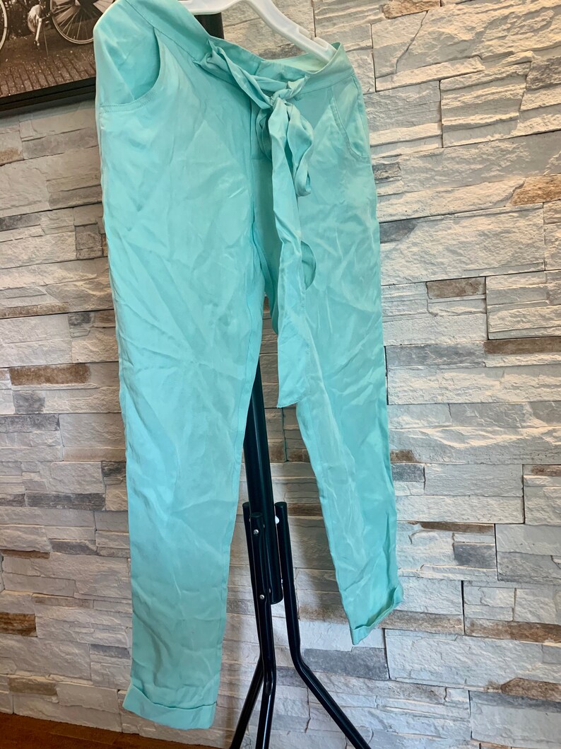 Pants for women skinny authentic Guess turquoise spring silk style ankle vintage