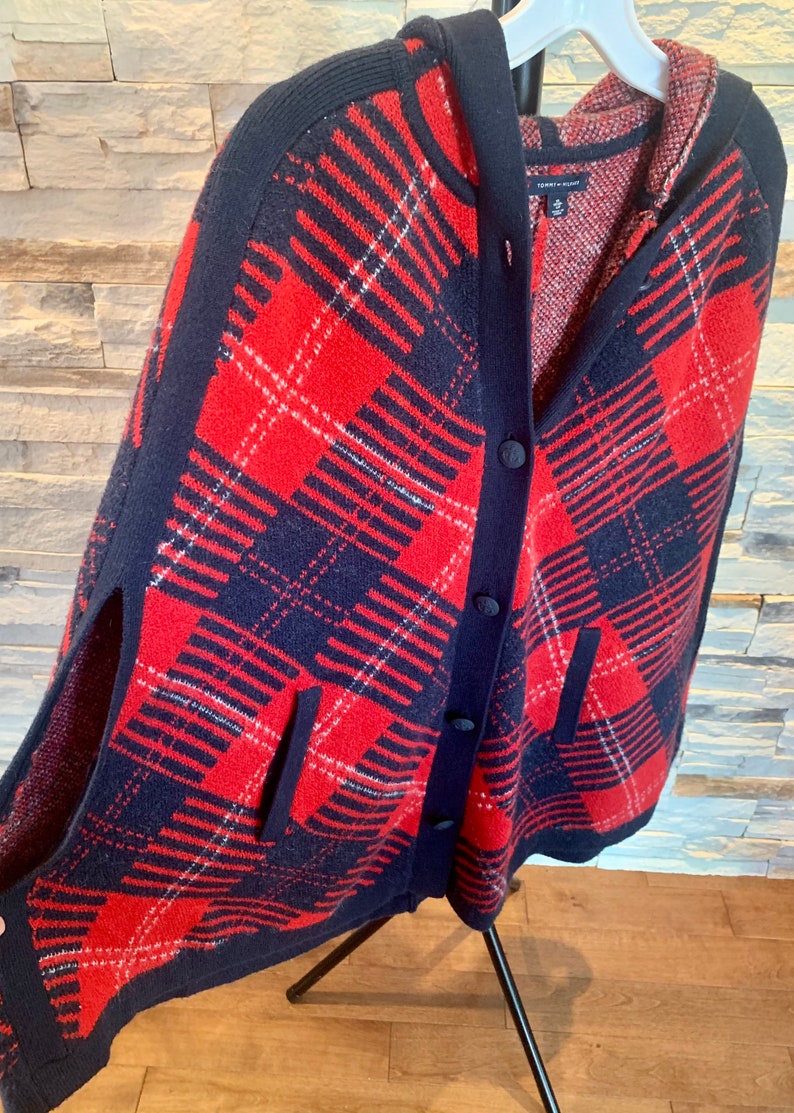 Jacket/ sweater/ shoulder cover / vest / puncho for women vintage knit style / Tommy Hilfiger / red checkered / wool / angora / boho / image 3
