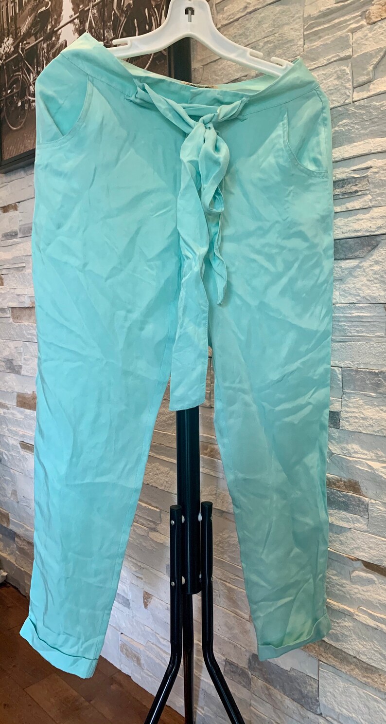 Pants for women skinny authentic Guess turquoise spring silk style ankle vintage