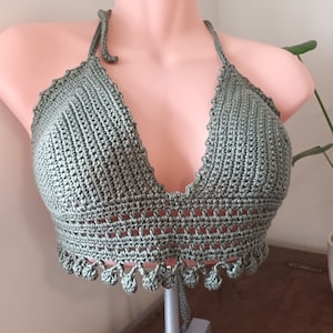 Hand crocheted khaki bralette