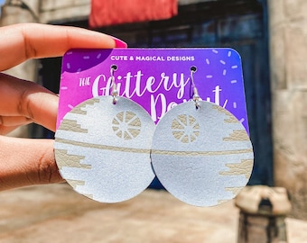 That's No Moon Earrings - Lightweight, Faux Leather, Death Star Inspired, READY TO SHIP!