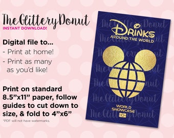 Drink Around the World! - Printable, World Showcase, Drink Passport INSTANT DOWNLOAD 4"x6"