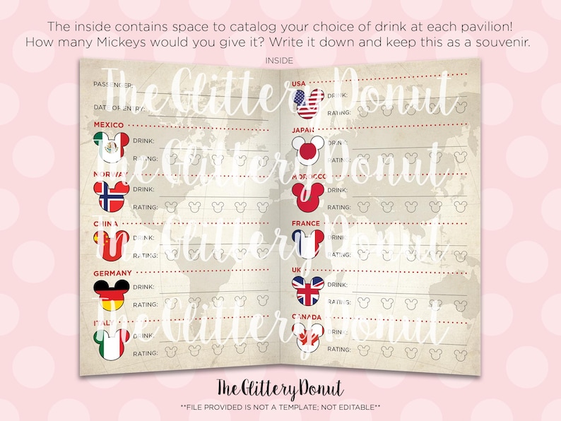 World Showcase Drink Passport - Druckbare Datei nur, 4 x 6 (Digitaler Download) Bild 2