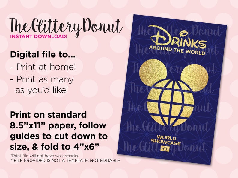 World Showcase Drink Passport - Druckbare Datei nur, 4 x 6 (Digitaler Download) Bild 1