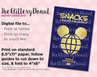 Snacks aus aller Welt! - Druckbare Datei, World Showcase, Snack Passport, SOFORTIGER DOWNLOAD 4 "x6"