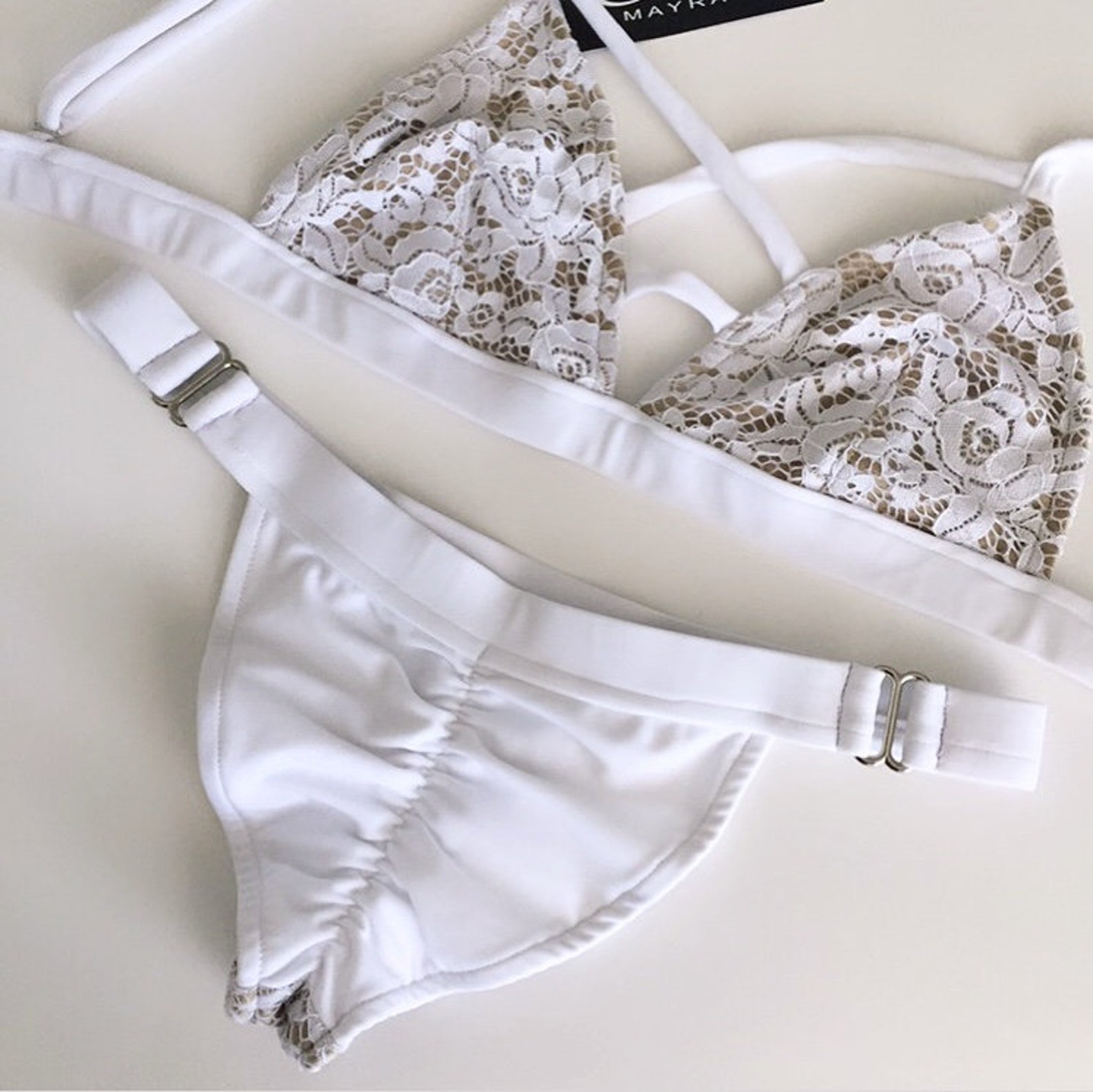 Lace bikini white swimsuit Small bralette top & Low rise XS | Etsy