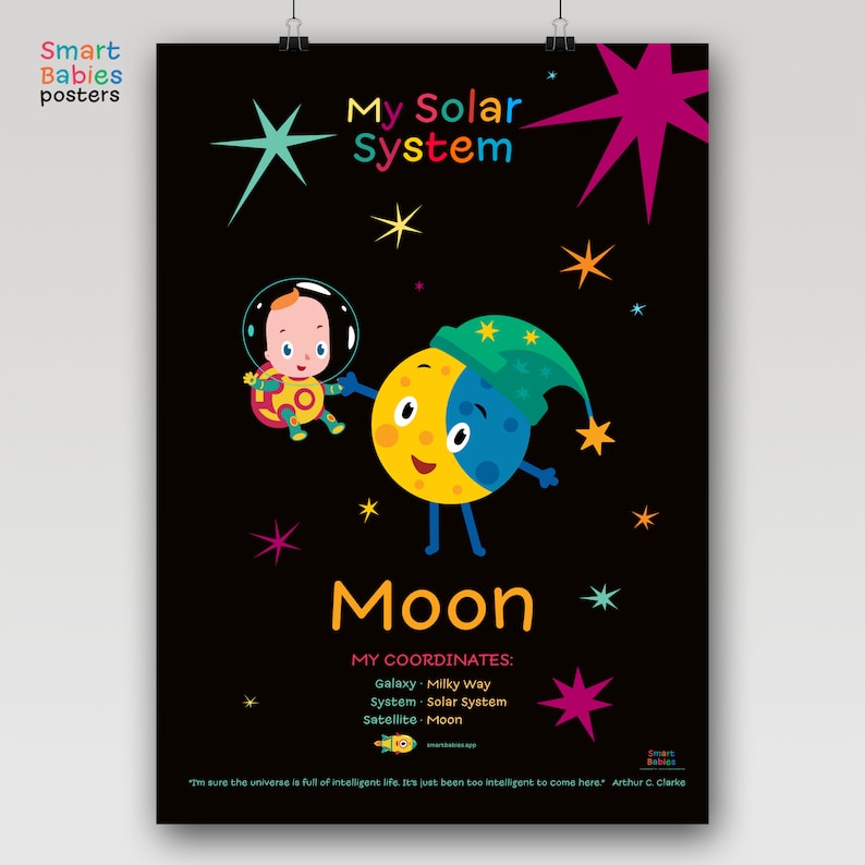 Cute Moon Space Poster for Kids, Printable Nursery Wall Art - Etsy