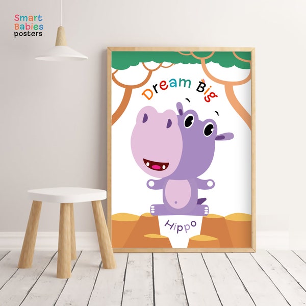 Hippo print Safari nursery decor Motivational poster
