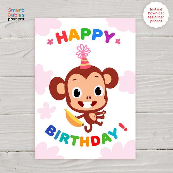 Tarjeta de cumpleaños mono Pequeñas tarjetas de felicitación mono