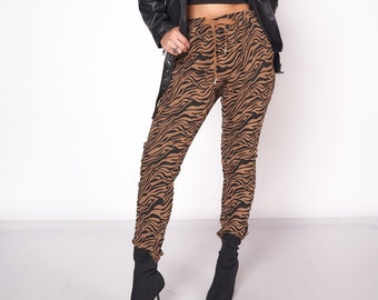 Brown Animal Print Jogger Pants