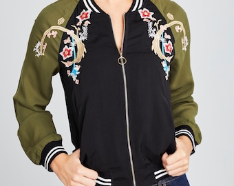 Casual Embroidered Bomber Jacket
