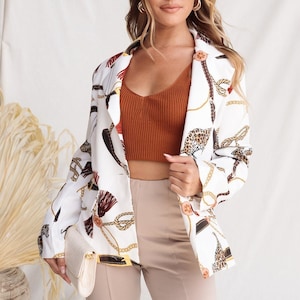Leopard Print - Work Blazer- Office jacket - Long Blazer jacket - LV Blazer