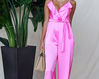 Satin Asymmetrical Wide-Leg Jumpsuit