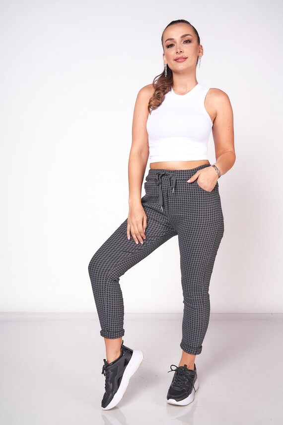 Houndstooth print drawstring jogger pants hotsell