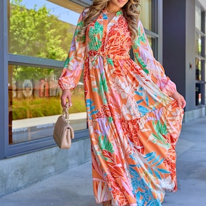 Orange Printed Maxi Dress