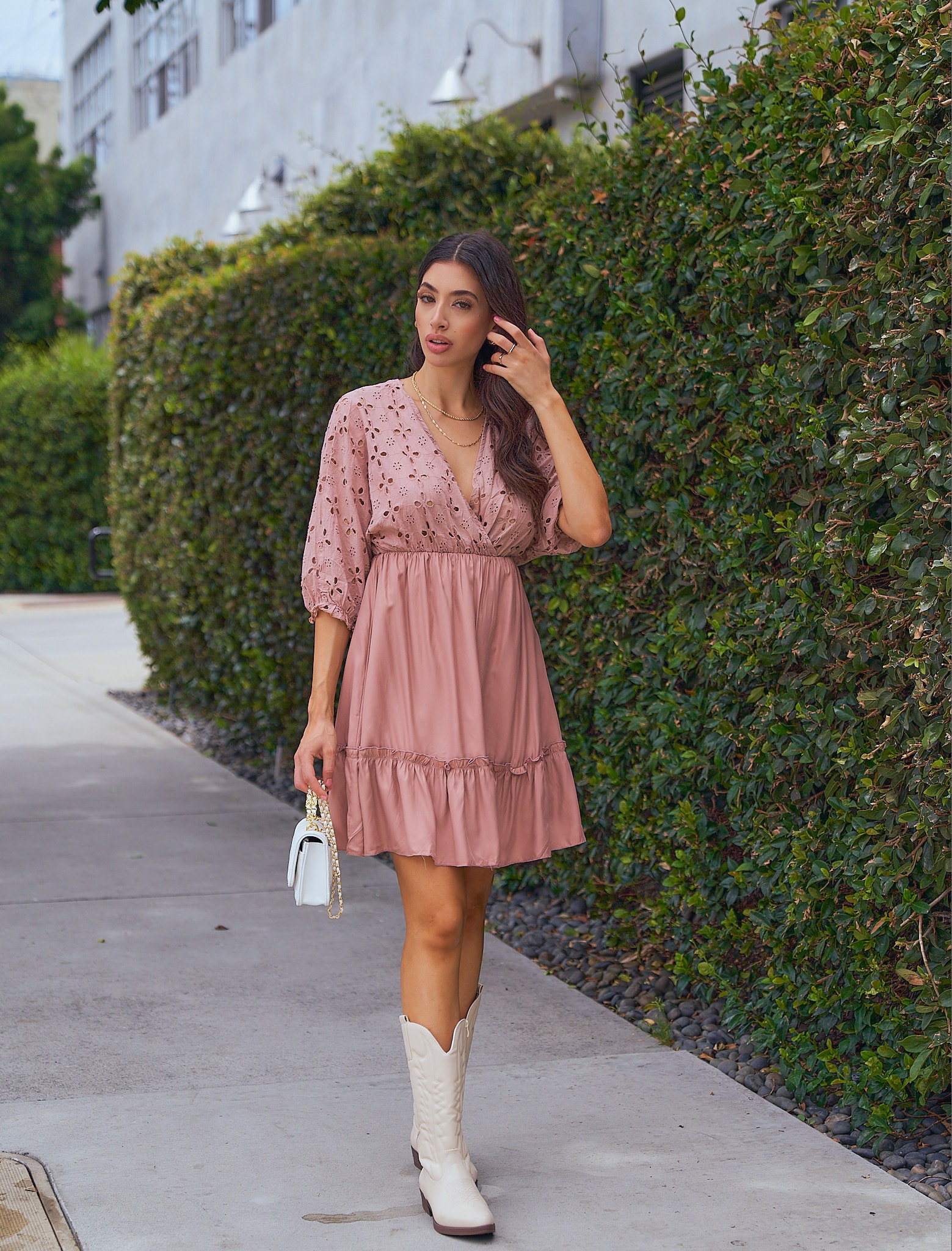 Eyelet Mini Dress with Scalloped Trim