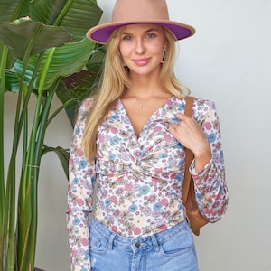 Knot Front Floral Print Bodysuit
