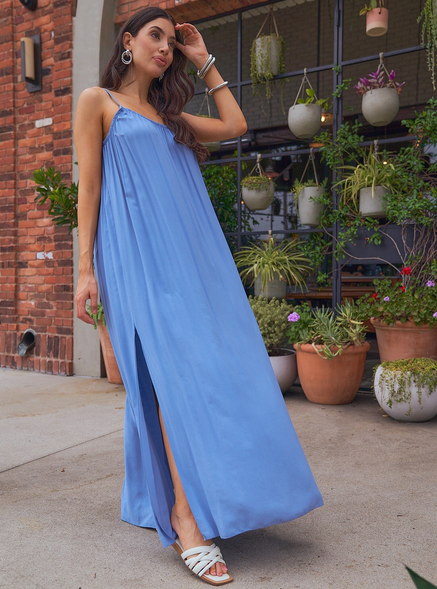 blue maxi dress sleeveless a trendy square neckline