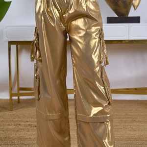 Metallic Wide Cargo Pants