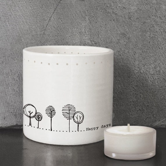 East of India White Porcelain Tea Light Holder Happy Days Etsy